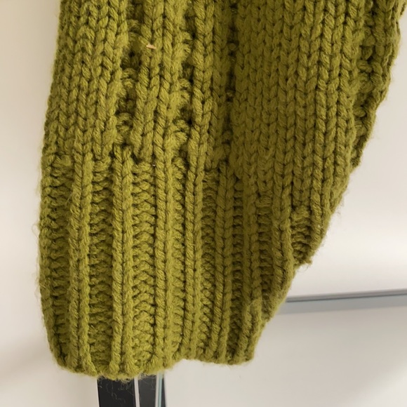 Bisou Bisou Green Chunky Collared Tie Waist Knit One-Button 3/4 Sleeve Cardigan - Picture 5 of 9